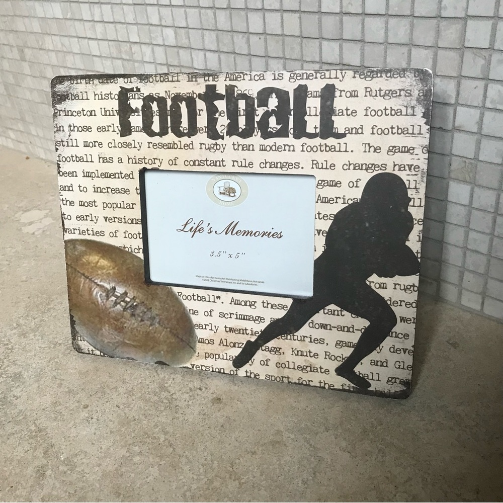 DISTRESSED FARMHOUSE FOOTBALL FRAME HOLDS 3.5” x 5” PICTURE by NANTUCKET FRAMES